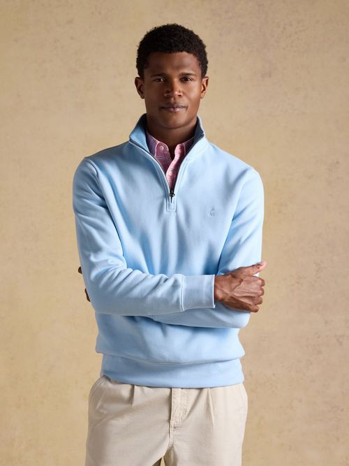 Alistair Blue French Ribbed Knit Quarter Zip Sweatshirt