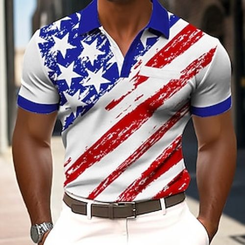Of July 2026 250th Men's American US Flag Polo Shirts Short Sleeve Polo Shirts Collared Shirts Business Casual Outdoor Athleisure Daily Wear 3D Print Butto
