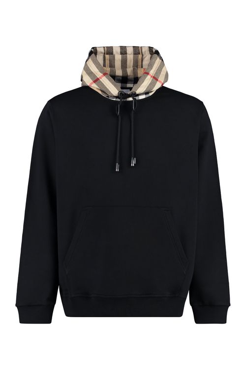Cotton Hoodie with Check Pattern Hood