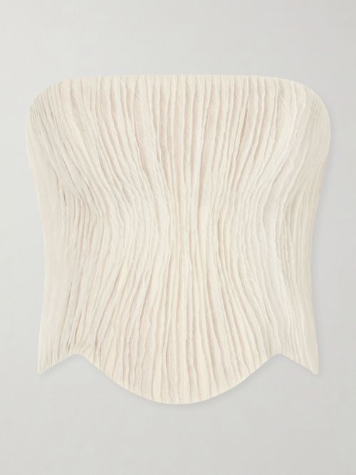 Crinkled-organza Bustier Top - Neutrals