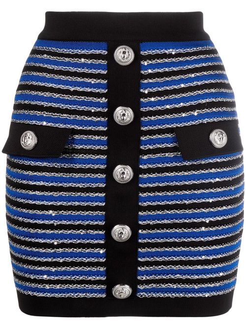 Striped button-fastening skirt - Black