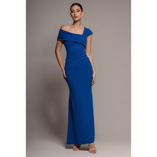 Goddiva One Shoulder Evening Maxi Dress - Royal Blue