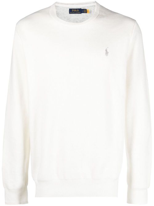 Honeycomb Knit Embroidered Logo Crew Neck Sweater for Men