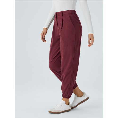 Halara Mid Rise Zipper Pockets Corduroy Casual Joggers - Pomegranate - XLregular