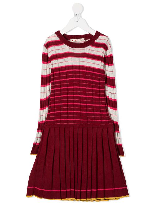 Pleated skirt knitted dress - Red