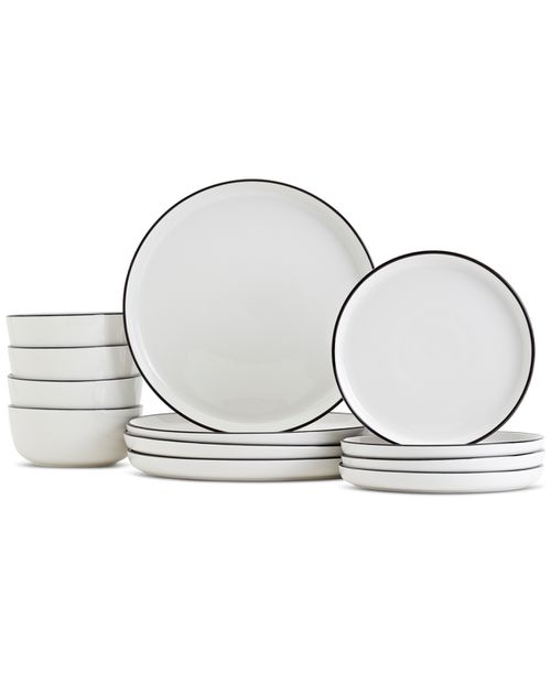 Black Rim 12 Pc. Dinnerware Set, Service for 4 - White