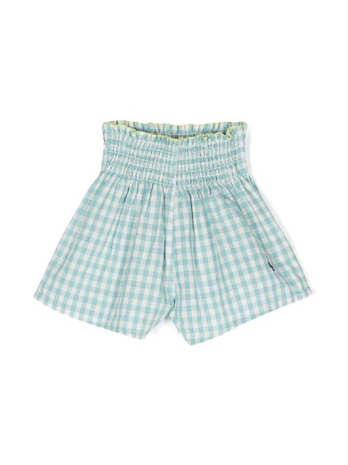 Logo-embroidered checked shorts - Blue