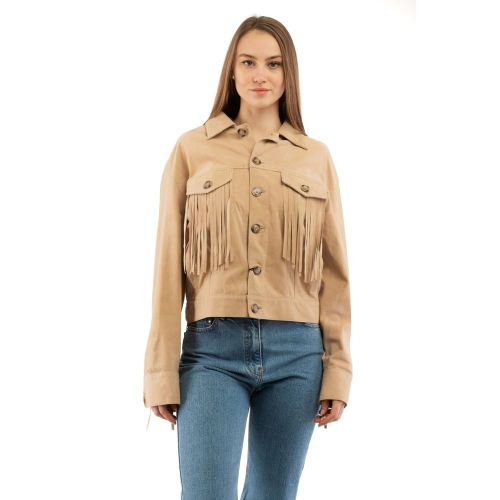 Fringe-Trim Cotton Jacket — Beige
