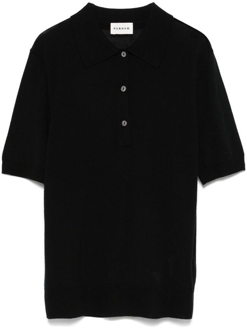 Fine-knit polo top - Black