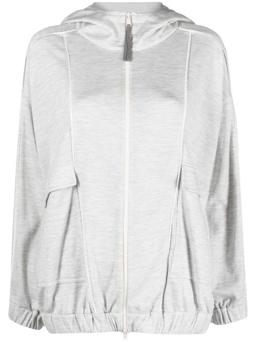 Jersey-knit drawstring zipped hoodie - Grey