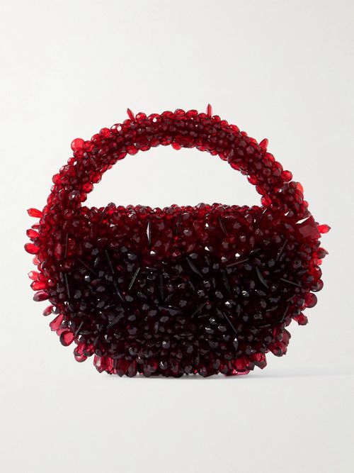 Quartz Bead-embellished Satin Shoulder Bag - Red