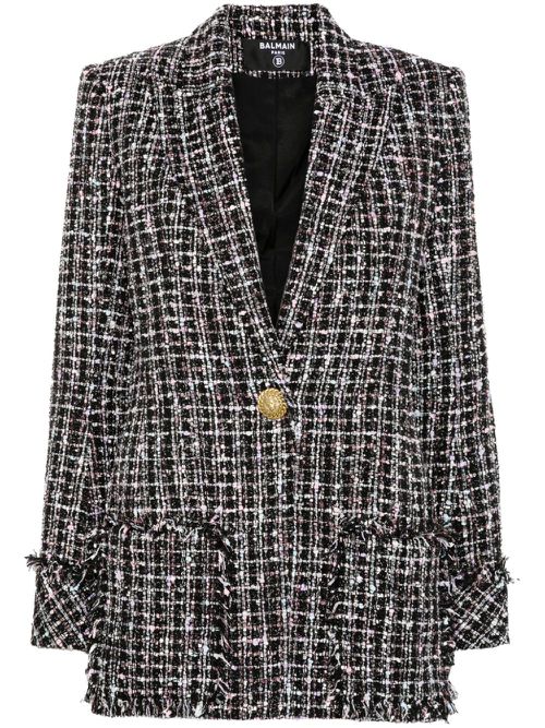 Single-breasted tweed jacket - Black