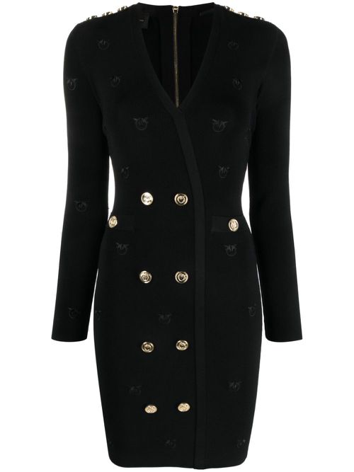 V-neck long-sleeve minidress - Black