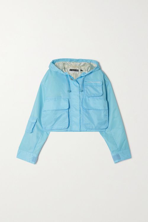 Drew Cropped Embroidered Recycled Shell Hooded Jacket - Light blue - x small