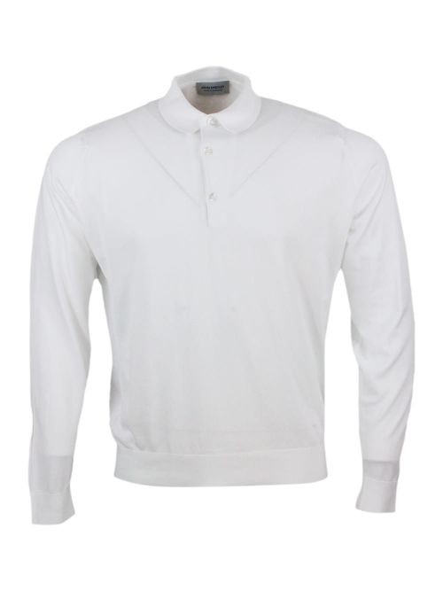 Long-sleeved Polo Shirt In Extrafine Cotton Thread With Three Buttons