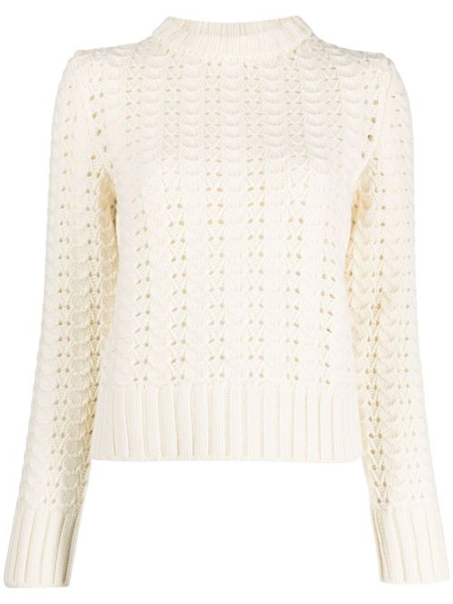 Crew-neck pointelle-knit jumper - Neutrals