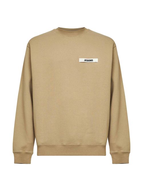 Embroidered Grosgrain Logo Sweatshirt — Beige