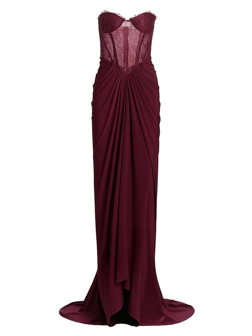 Women's Lace & Jersey Strapless Gown - Cabernet