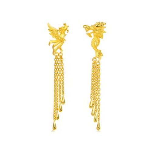 Dragon & Phoenix' 999.9 Gold Mistmatched Earrings
