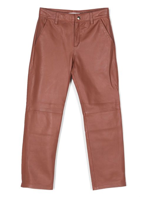 Motif-embroidered leather trousers