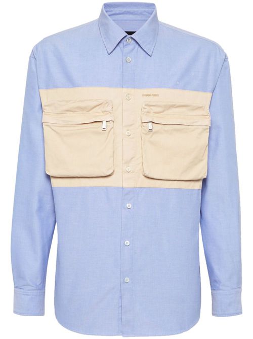 Cargo-pockets cotton shirt - Blue
