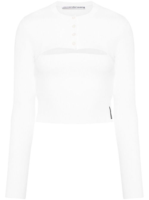 Cut-out long-sleeved cropped top - White