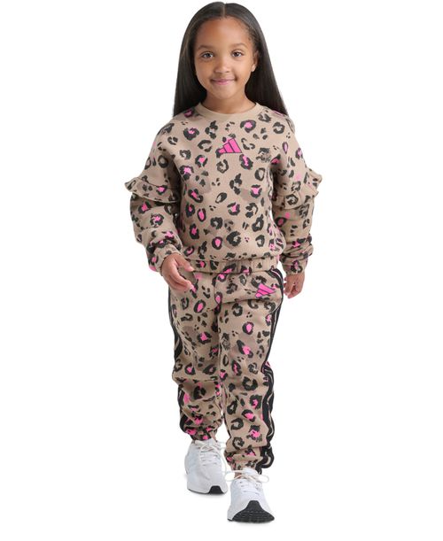 Toddler & Little Girls Printed Flutter-Sleeve Pullover Sweatshirt & Elastic-Waistband Printed Jogger Pants, 2 Piece Set - Chalky Brown