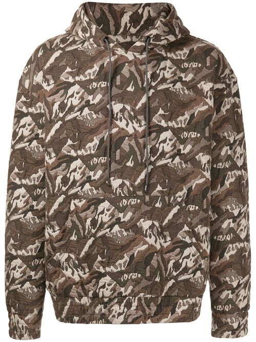 Camouflage jacquard stretch-cotton hoodie - Green