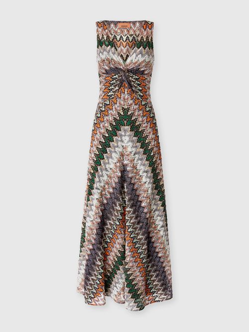 Missoni - Sleeveless Gown with Tie Neckline, Women, Green& Brown