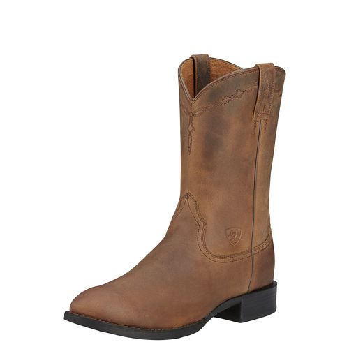 Men's Heritage Roper Western Boots in Distressed Brown Leather, EE Wide Width