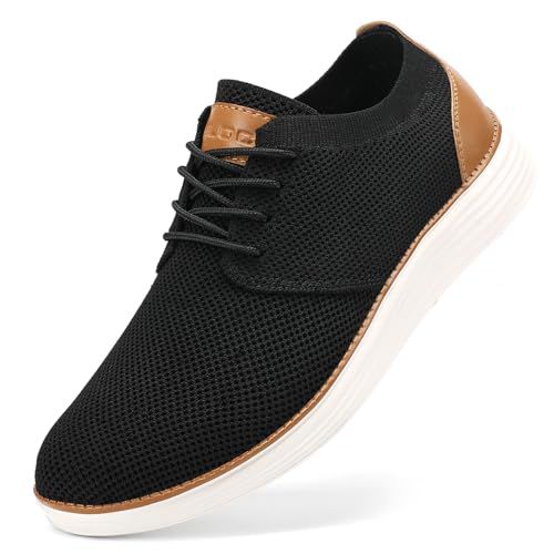VILOCY Men's Fashion Dress Sneakers Casual Walking Shoes Business Oxfords Comfortable Breathable Lightweight Tennis Zapatos para Hombre Black
