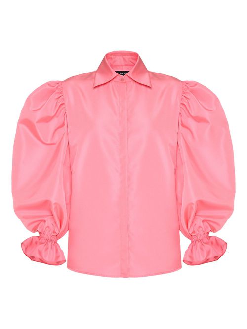 Puff-sleeve button-up shirt - Pink