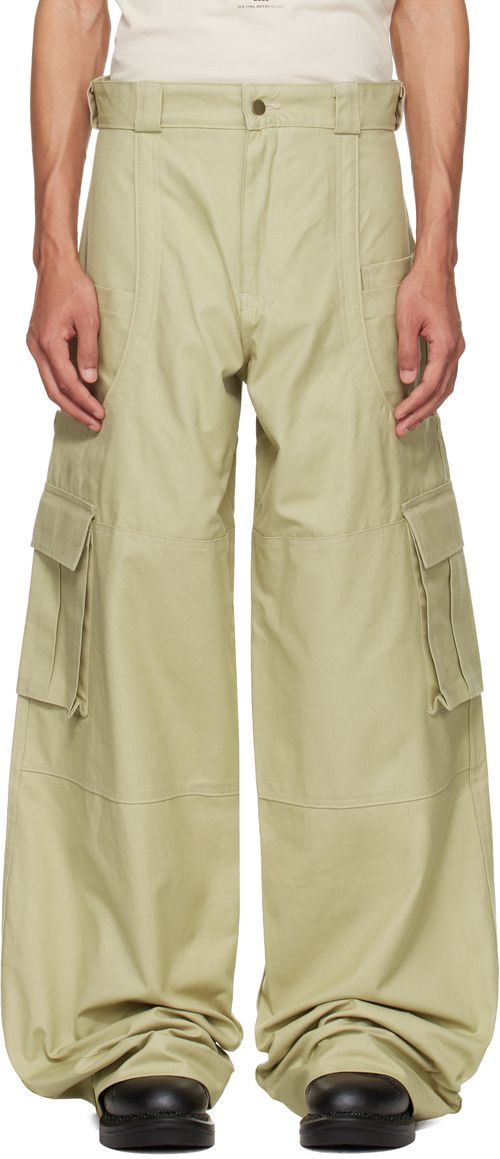 Beige Wide Leg Cargo Pants