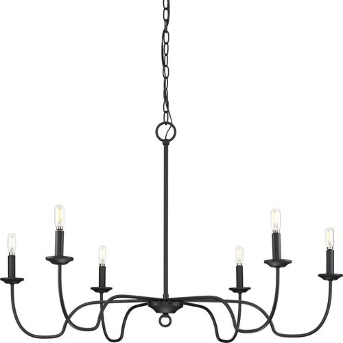 Matte Black Six Light Chandelier from the Canebrake Collection