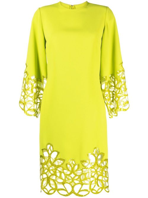 Sequin-embellished lace-trimmed dress - Green