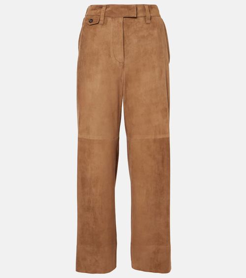 Mid-rise suede wide-leg pants