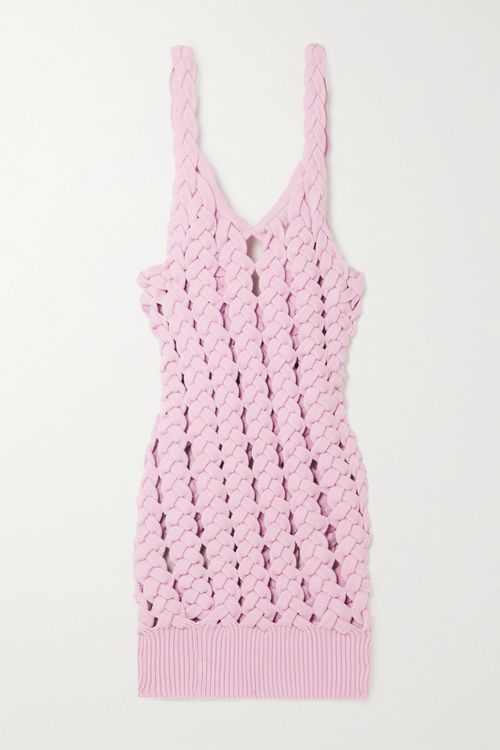 Crochet-knit Mini Dress - Pink