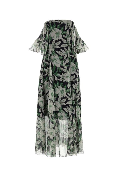 Floral Printed Silk Dress — Multicolor