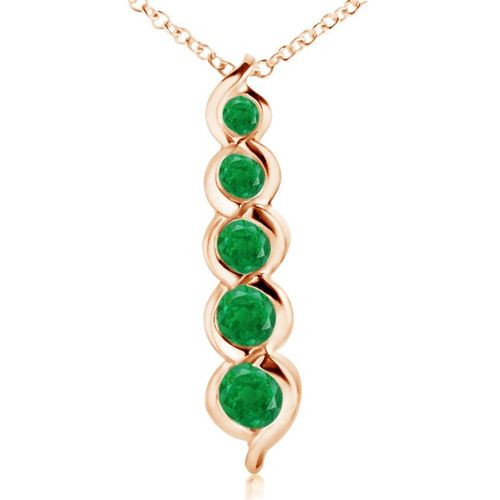 Angara 0.48 Carat Five Stone Round Emerald Journey Pendant in 14K Rose Gold