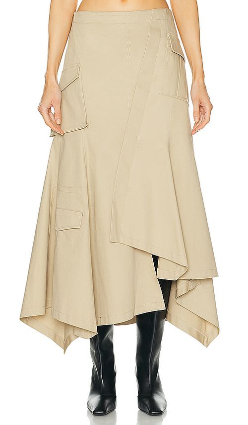 L'Academie Noma Midi Skirt in Tan. XS. Also in