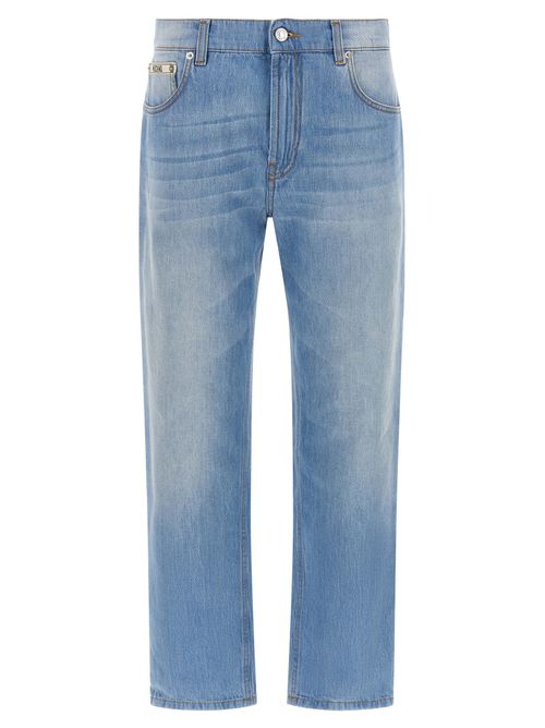 Logo-Patch Straight-Leg Jeans — Light Blue