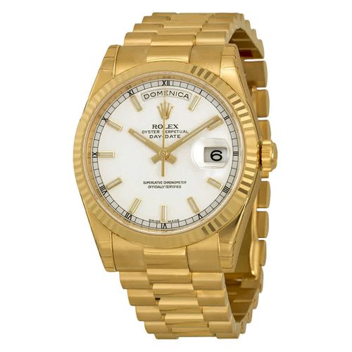 Day-Date White Dial 18K Yellow Gold President Automatic Mens Watch 118238WSP