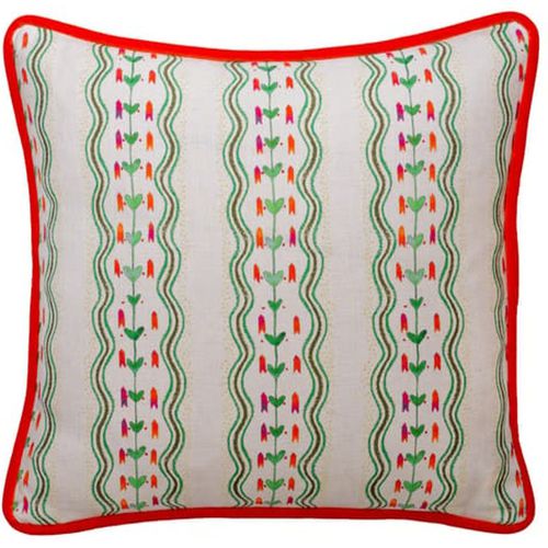 Hearty Emerald, Sustainable Feather, Cushion - Andrew Martin Kit Kemp Eco-conscious & Linen & Linen Blend Floral & Stripe