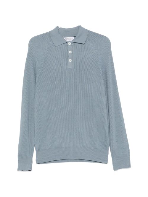 Ribbed Knit Polo — Blue