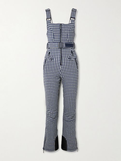 Fernie Belted Gingham Seersucker Ski Salopettes - Blue