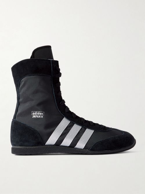 Japan H Grosgrain And Suede-trimmed Canvas High-top Sneakers - Black