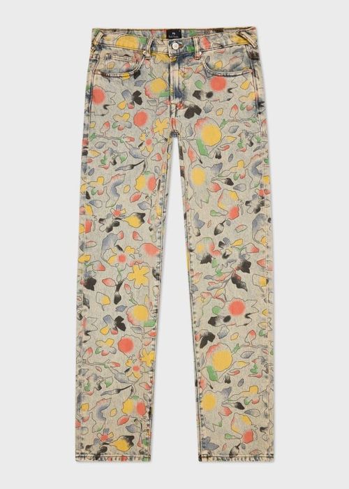 Relaxed Tapered-Fit 'Good Fortune Floral' Print Jeans White
