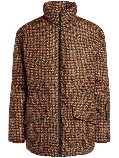 Alpine-flower print puffer jacket - Brown