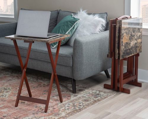 Faux Marble TV Tray 4-Piece Set, Brown