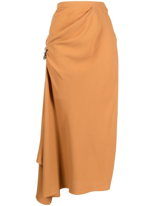 High-waisted ruched midi skirt - Brown